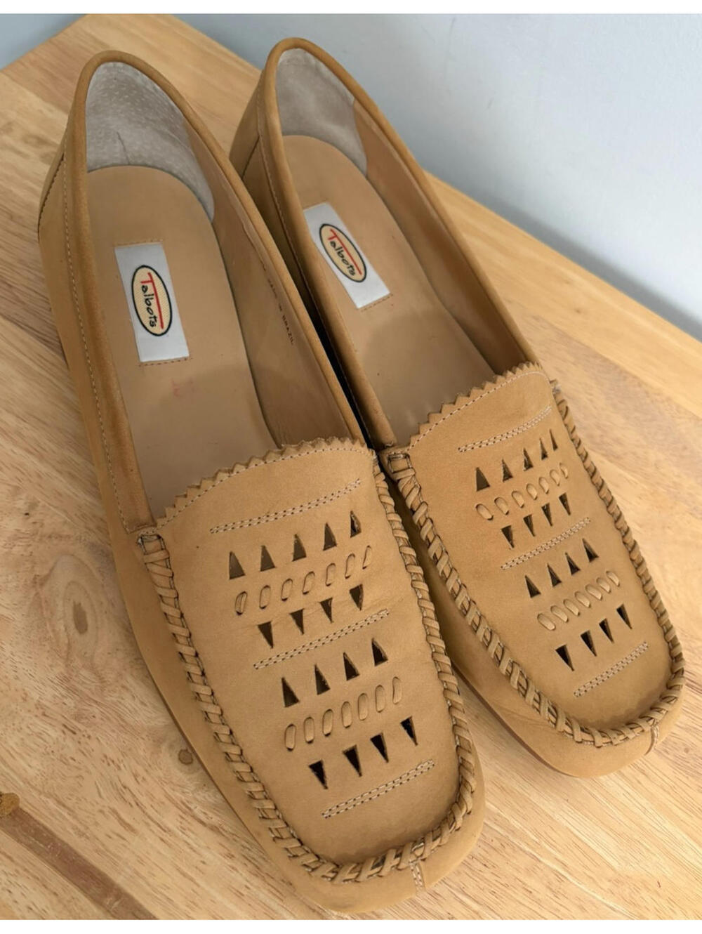 Talbots Beige Suede Slip On Moccasin Womens Shoes Loafer Flat Size 10